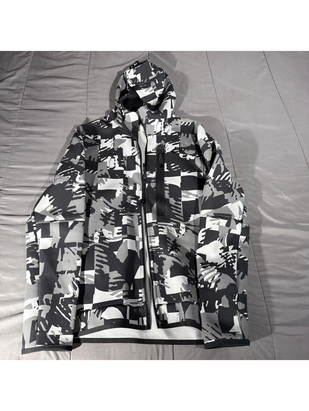 Nike Black White Abstract Camo Full Zip Hooded Jacket